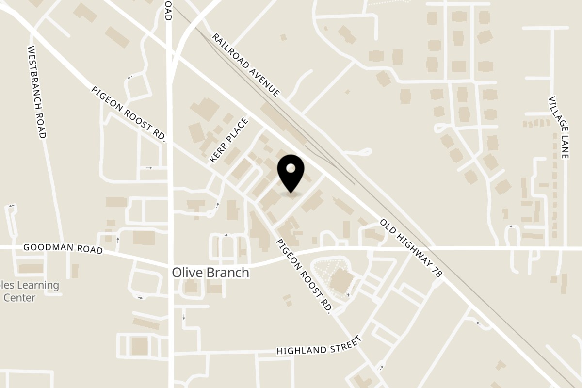 Map showing the location of Rocky's Italian Ristorante & Pizzeria on 7059 Depot St in Olive Branch